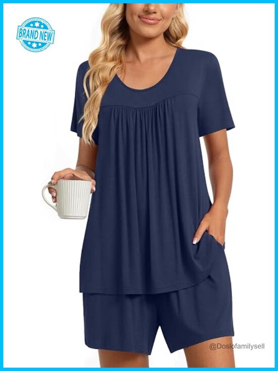 Other - 2 Piece Women's Short Sleeve Pajama Set with Pockets - Soft Rayon Lounge